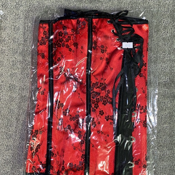 New! 3pc set Red Asian Corset and Mini skirt Size Size S, L, XXL Red Black - Picture 4 of 7